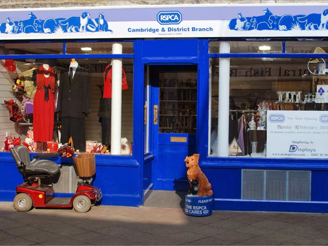 A photo of the entrance to the RSPCA Cambridge charity shop in Newmarket